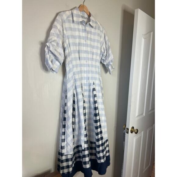 NEW Simkhai Jazz Frayed Paneled Checked Cotton Voile Midi Shirt Dress Size: XS - Picture 3 of 7